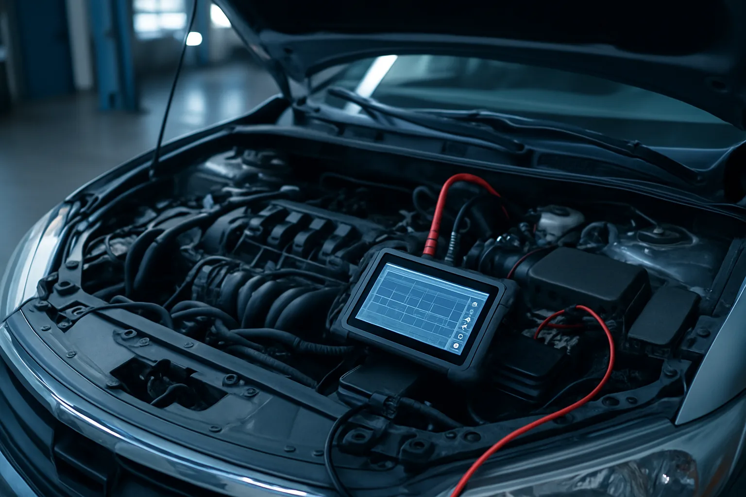 Engine diagnostic work in progress with scanner tool